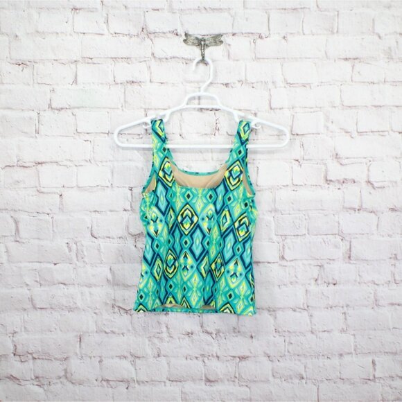LL Bean BeanSport Swimwear Scoopneck Tankini Top Print Green Size 4 - Picture 6 of 10